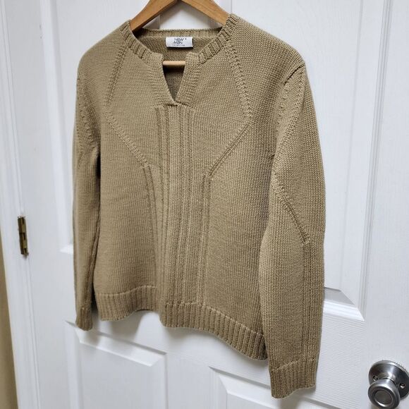 Wool Blend Knit Sweater Women Sz 4 Brown Pullover V Neck Boxy Thick Soft Classic - Picture 7 of 8